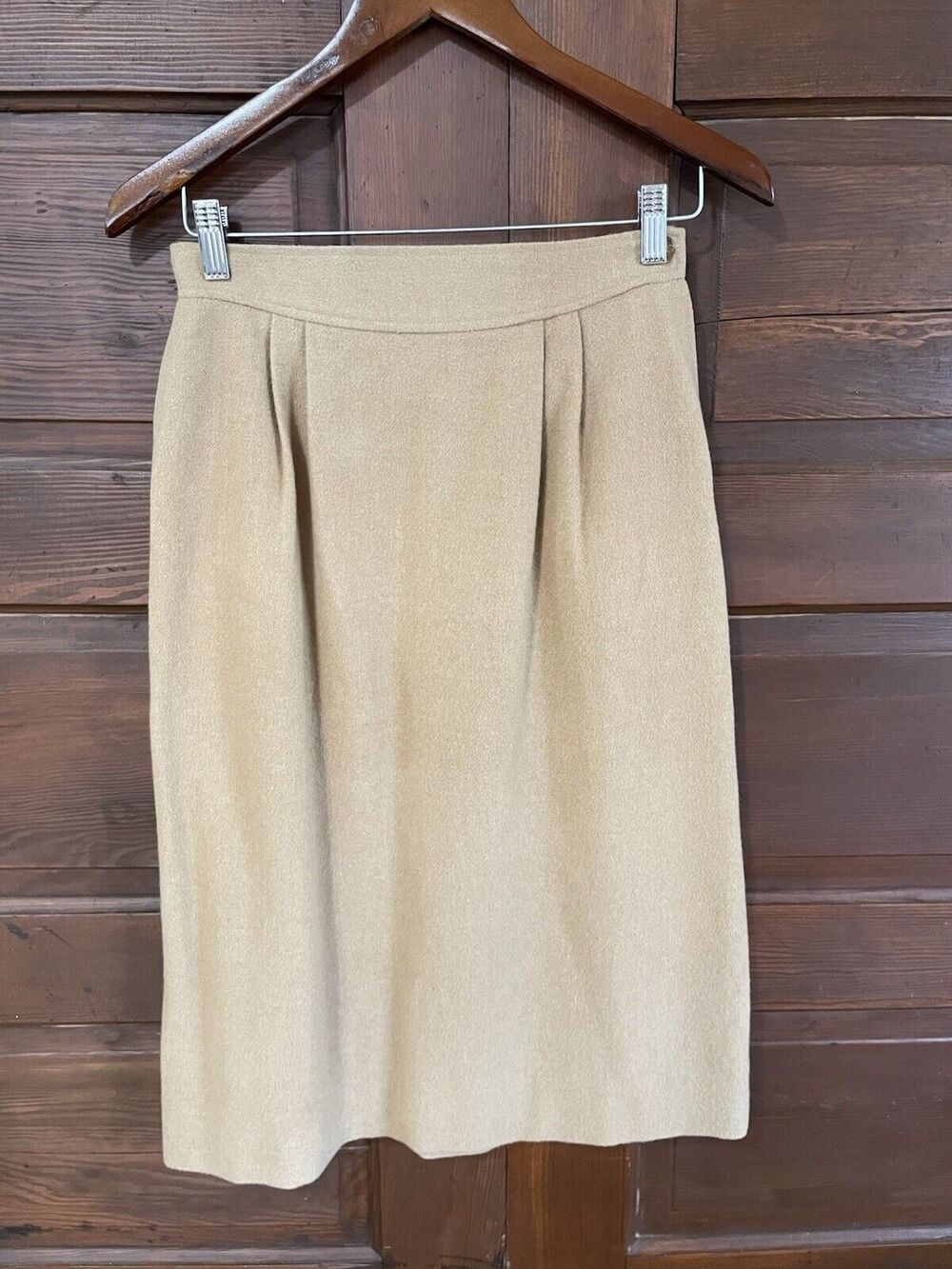 JG Hook Wool Midi Skirt Straight Lined Ladies Size 8 Tan Solid Career Preppy